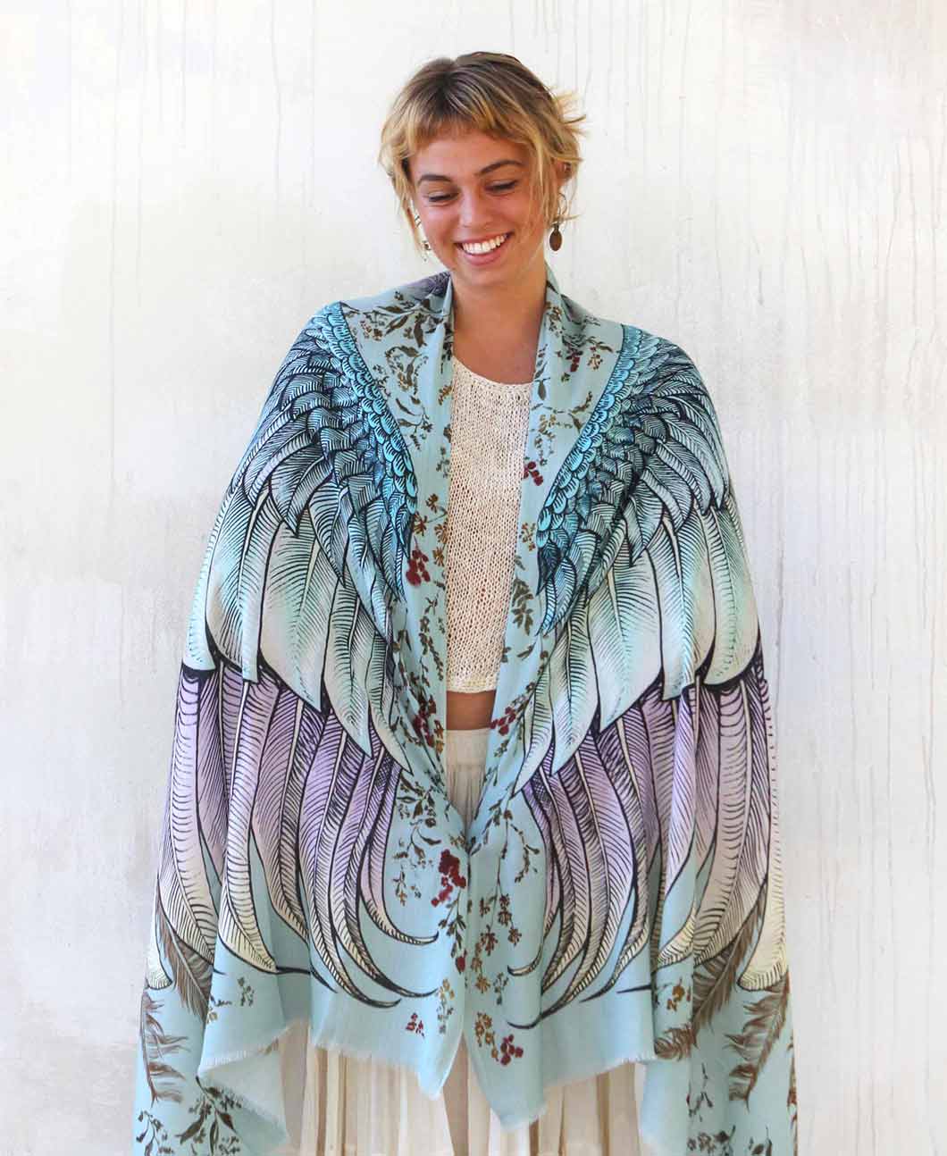 Shovava Silk Blue popular Wing Shawl