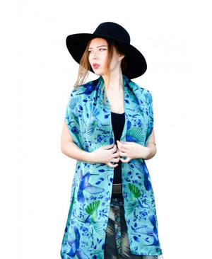 Aqua Hummingbirds festival scarf