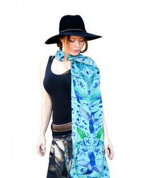 Aqua Hummingbirds festival scarf