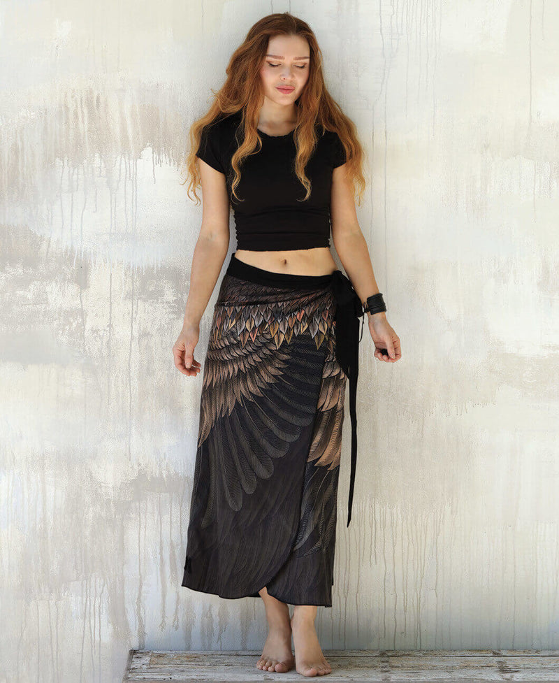 Brown Feather Wrap Skirt