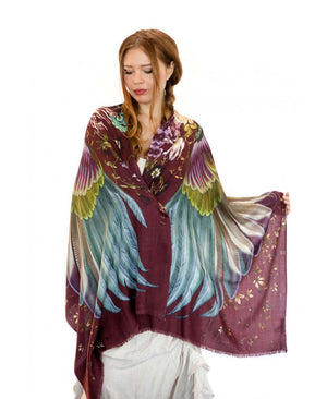 Crimson bird feathers shawl