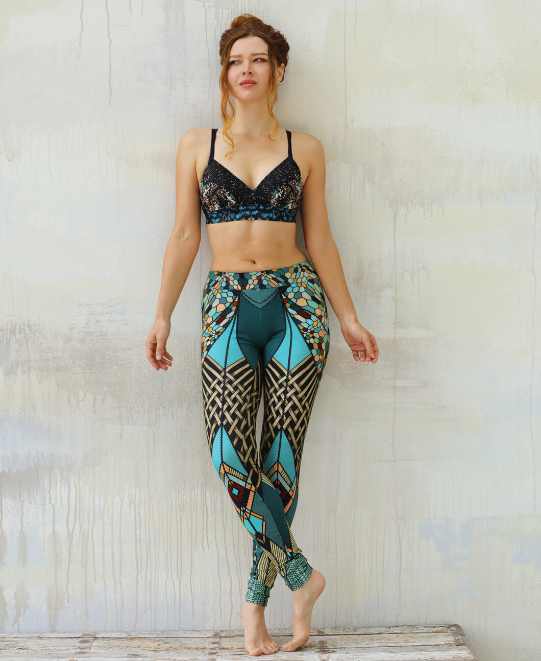 Aqua Yoga Pants With White Spots All Around | Embellished leggings, Floral  print leggings, Straight leggings