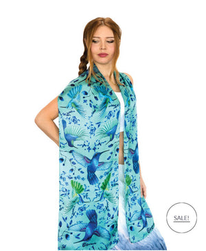 Aqua Hummingbirds festival scarf